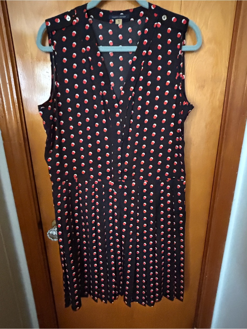 Tommy Hilfiger Black Sleeveless Dress with Red Dot Print